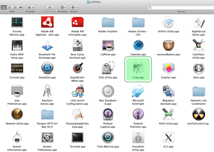 Using Grab to take a screenshot on Mac